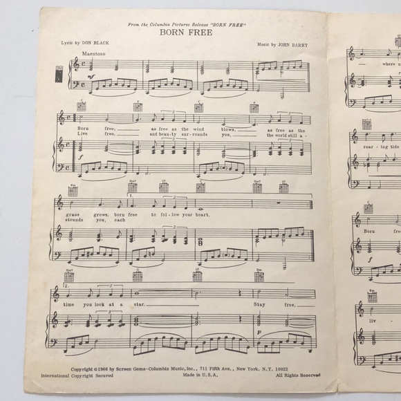 Vintage 1966 Born Free sheet music - Picture 2 of 5